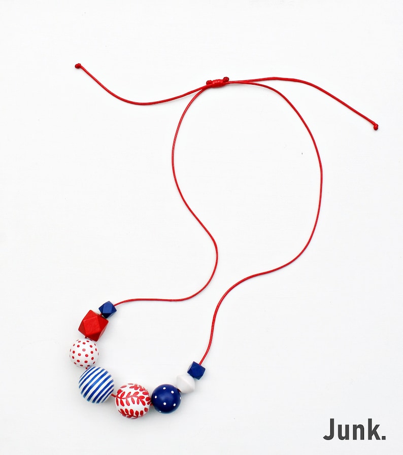 Chunky bead necklace/wooden necklace/modern necklace/colorful/statement necklace/ oversized/floral/stripes/red /blue/ white/polka dots image 1