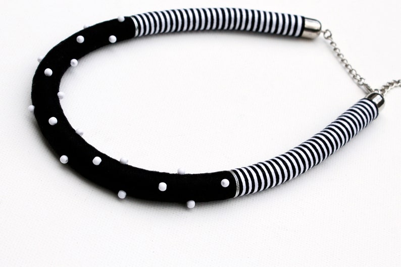 Statement rope necklace/rope jewelry/handmade jewelry/polka dot/black and white/black/stripes/beads/for her/gift ideas/summer necklace image 3