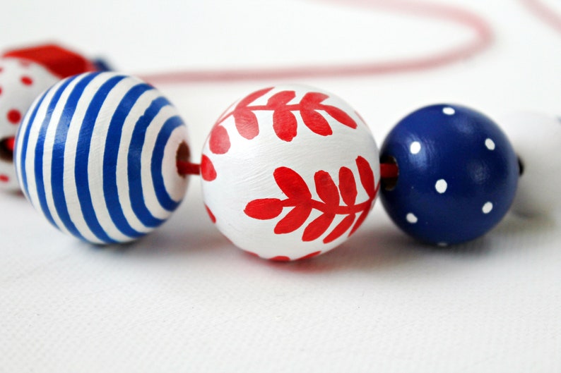 Chunky bead necklace/wooden necklace/modern necklace/colorful/statement necklace/ oversized/floral/stripes/red /blue/ white/polka dots image 5