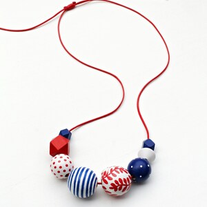 Chunky bead necklace/wooden necklace/modern necklace/colorful/statement necklace/ oversized/floral/stripes/red /blue/ white/polka dots image 2