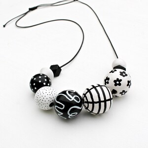 Chunky bead necklace/wooden necklace/modern necklace/black and white/abstract/statement necklace /black/ white/ polka dots/ floral/stripes image 2