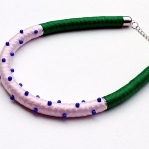Statement Seil Halskette/Seil Schmuck/Halskette/handgemachte Schmuck/Polka Dot/grün/rosa/Perlen/für ihre/Geschenk-Ideen/Frühling/Sommer Halskette
