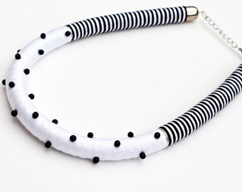 Statement rope necklace/rope jewelry/handmade jewelry/polka dot/black and white/stripes/beads/for her/gift ideas/spring/summer style