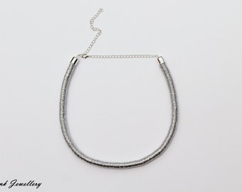 Handmade rope necklace/ modern necklace/ minimalist necklace/ contemporary / silver / rope / bib necklace