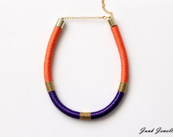 Statement rope necklace/summer necklace/bib necklace/handmade jewelry/rope jewellery/color block jewellery/hot orange/purple/gold/for her