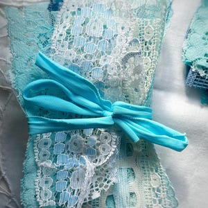 Vintage blue lace scrap mystery set for scrapbooking, junk journaling, crafts