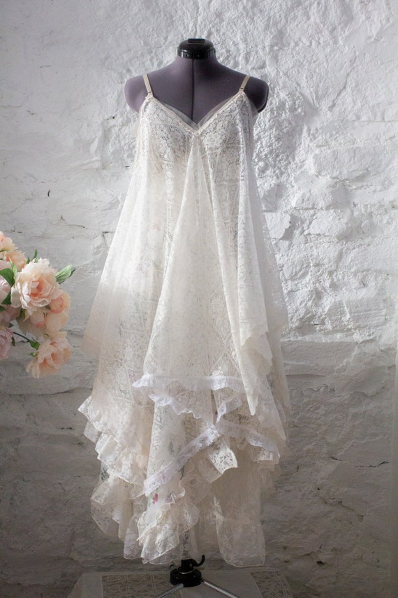 Vintage Lace Alternative Wedding Dress Upcycled Boho White Etsy