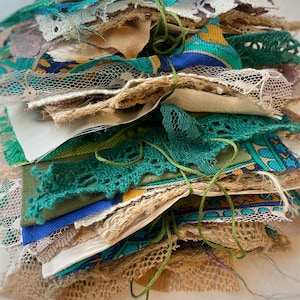Conjunto misterioso de retalhos de tecido e renda vintage verde e marrom para scrapbooking, diário de lixo, artesanato