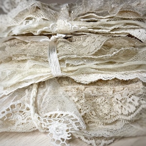 Vintage off-white lace scrap mystery set for scrapbooking, junk journaling, crafts