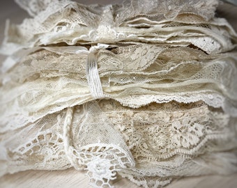 Vintage off-white lace scrap mystery set for scrapbooking, junk journaling, crafts