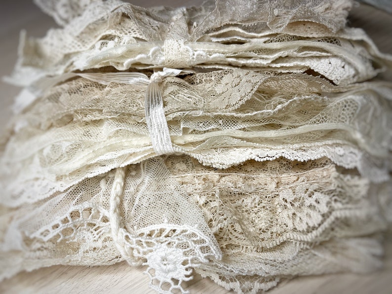 Vintage off-white lace scrap mystery set for scrapbooking, junk journaling, crafts image 1