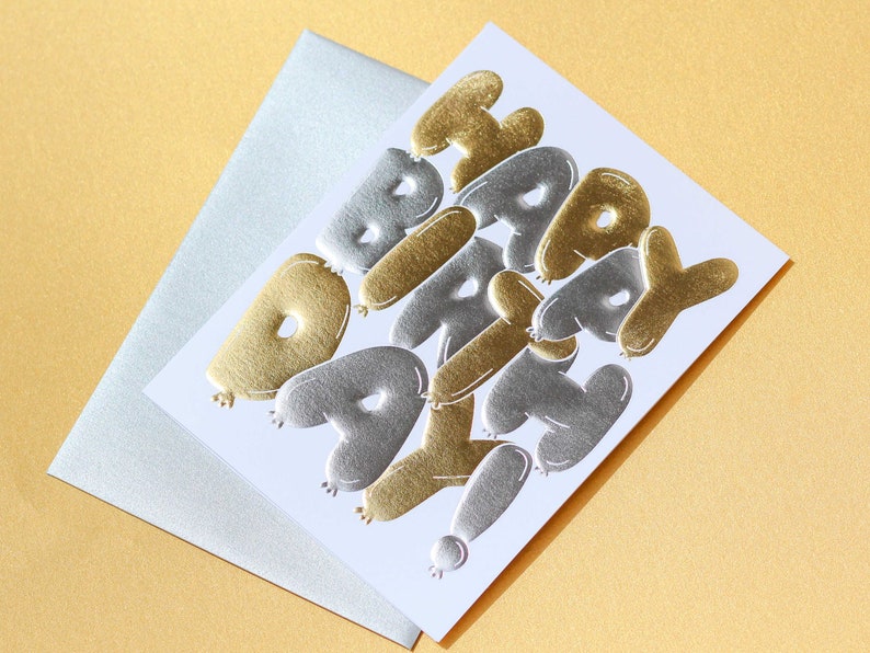 Balloon Foil Stamped Embossed Greeting Card image 2