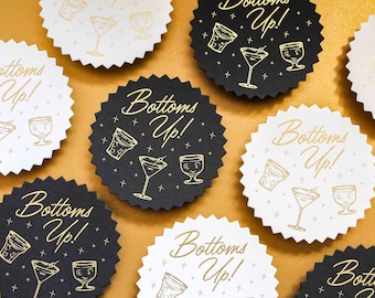 Vintage Inspired Foil Stamped Coasters - Bottoms Up!