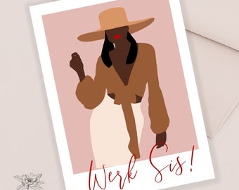 Werk Sis, Greeting Card, Thinking Of You Card, Congratulations, I'M Proud Of You, African American Abstract, Fashion Hat