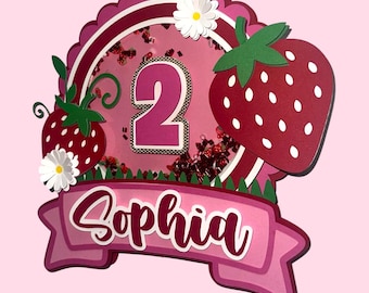 Custom Strawberry Birthday Cake Topper Berry Sweet Party Decor Personalized Name & Age