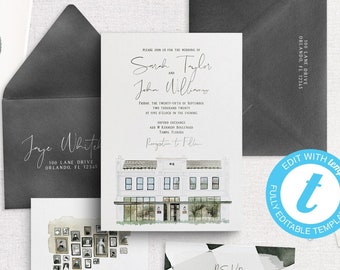 Invitación de boda de Oxford Exchange (solo invitación principal), paquete de invitaciones de boda imprimibles, invitación editable, descarga digital