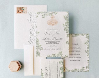 Invitación de boda de candelabro verde, paquete de invitación de boda imprimible, invitación digital, descarga digital, invitación de boda