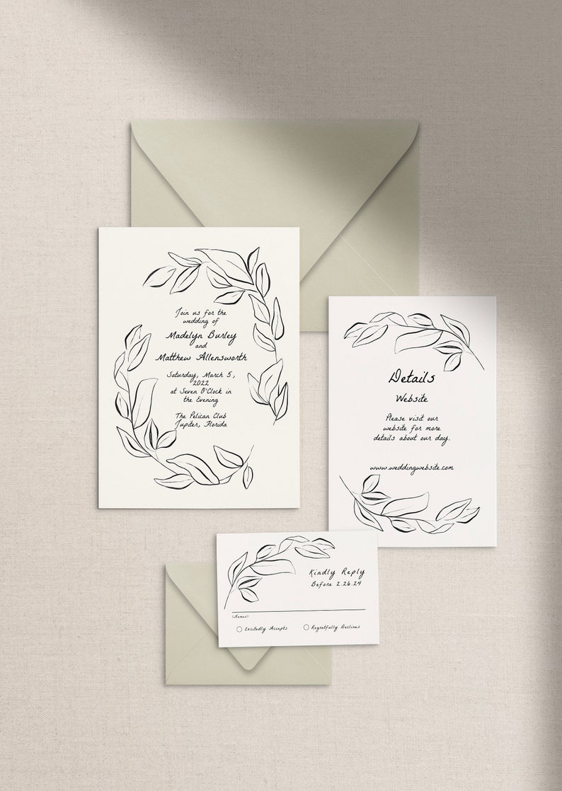 Hand Drawn Wedding Invitation Bundle, Whimsical, Quirky Invite, Printable Wedding Invitation Bundle, Editable Invitation, Digital Download image 1