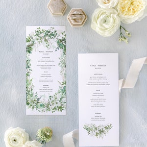 Greenery Wedding Menu + Program, Printable Wedding Menu + Program Bundle, Editable Wedding Invitation, Garden Wedding Invitation