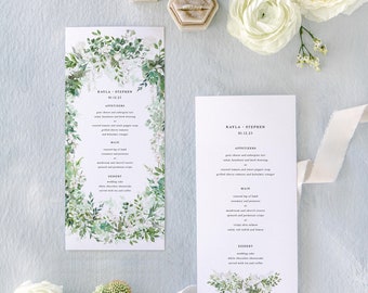 Menú de boda verde + programa, menú de boda imprimible + paquete de programa, invitación de boda editable, invitación de boda en el jardín