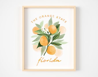 Florida Oranges Print, Florida Home Decor, Florida Art Print, Citrus Bridal Shower Decor, Welcome to Florida, Citrus Print, Home Decor