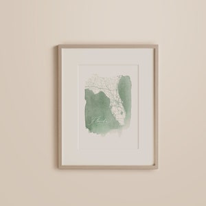 Florida Kaart Afdrukken, Aquarel Kaart, Florida Artwork, Florida Kaart, Florida Kaart Gift, Aangepaste Stadskaart, Kaart Kunst, Aquarel, Kaart Afdrukken