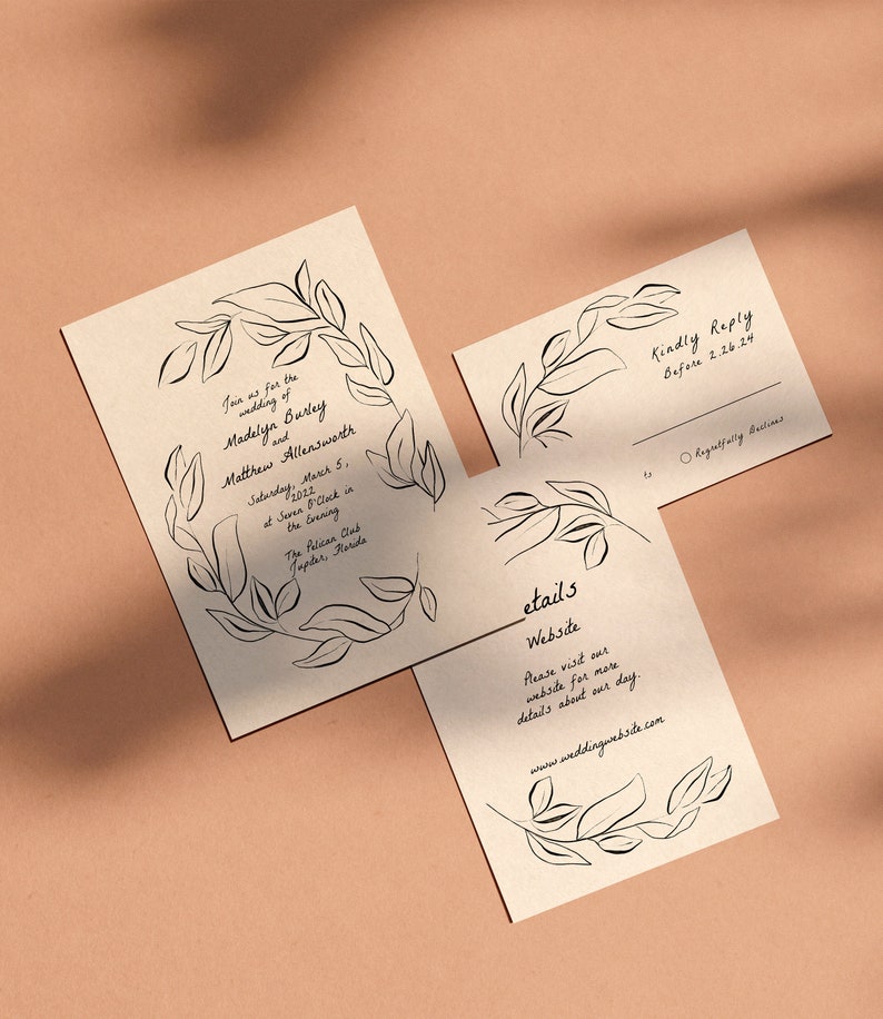 Hand Drawn Wedding Invitation Bundle, Whimsical, Quirky Invite, Printable Wedding Invitation Bundle, Editable Invitation, Digital Download image 2