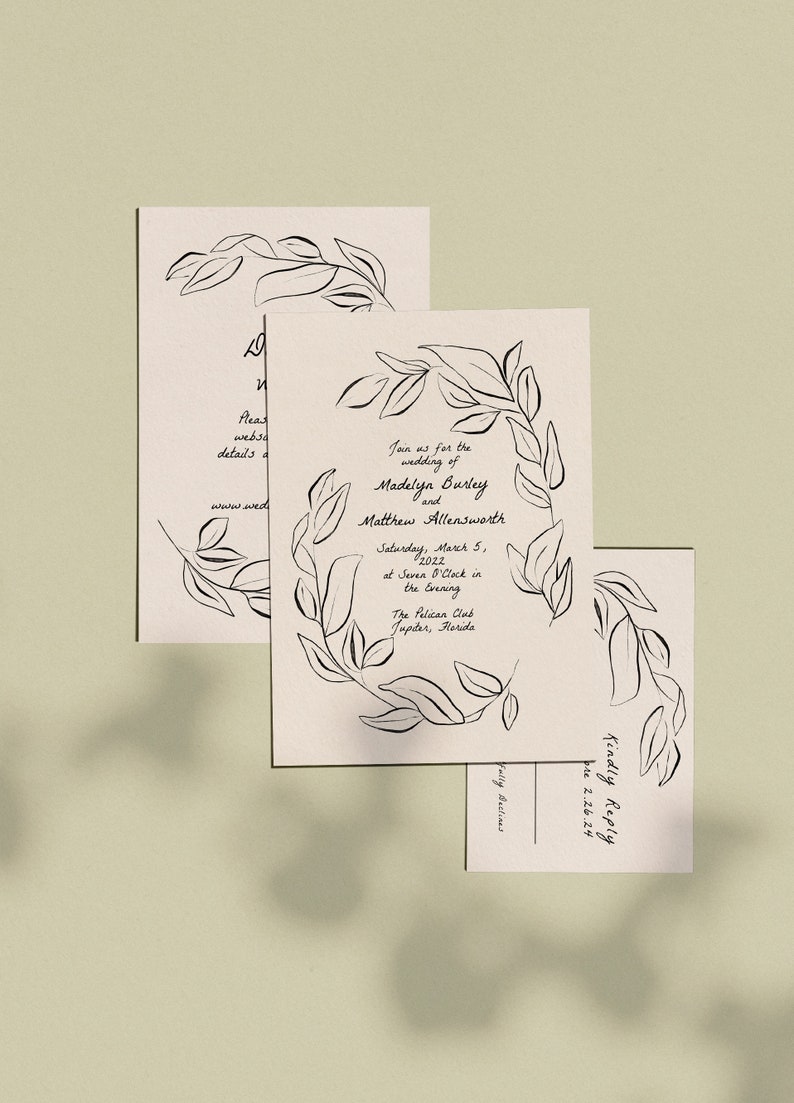 Hand Drawn Wedding Invitation Bundle, Whimsical, Quirky Invite, Printable Wedding Invitation Bundle, Editable Invitation, Digital Download image 3
