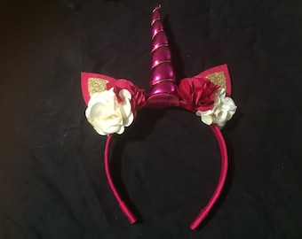 Unicorn headband with flowers on ears