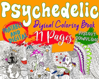 Psychedelic Printable Coloring Book | Digital | Instant Download | Trippy Adult Coloring Book