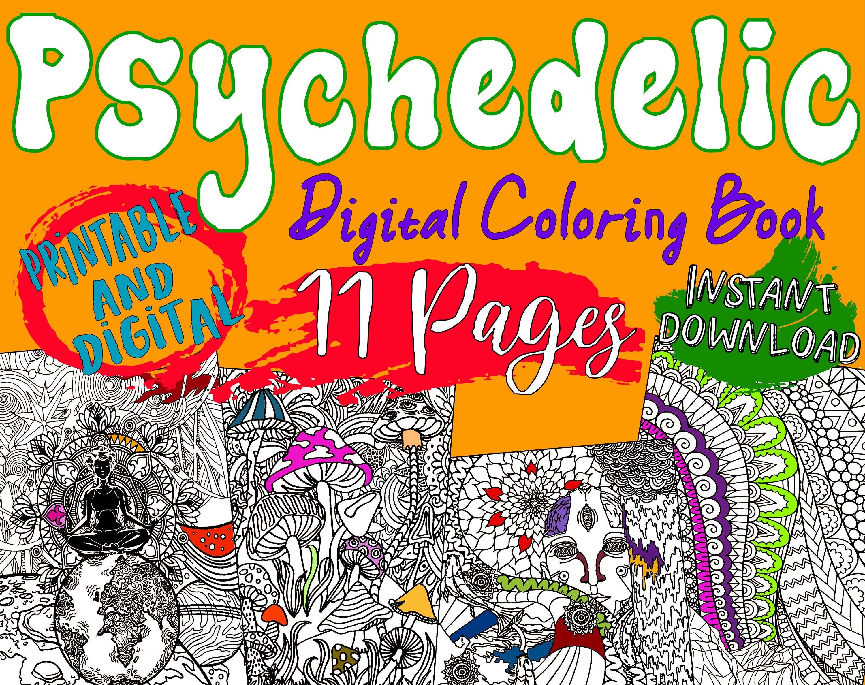 Psychedelic Printable Coloring Book | Digital | Instant Download ...
