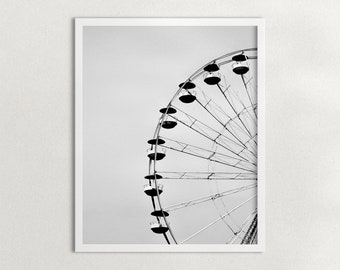 Printable Ferris Wheel Art, Carnival Art, Print, Ferris Wheel Decor, Printable Wall Decor, Black and White, Photography, Carnival Decor