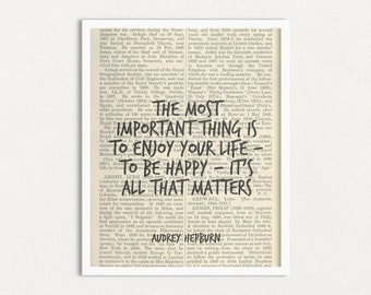 Audrey Hepburn Quote, The Most Important Thing is To Enjoy Your Life, To Be Happy, It's All That Matters, Printable Quote, Instant Download