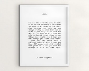 Impresión de cita de F. Scott Fitzgerald, cita inspiradora de vida (descarga digital)