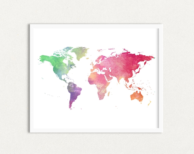 World Map Art Print, Floral World Map Art Print, Office Wall Art ...