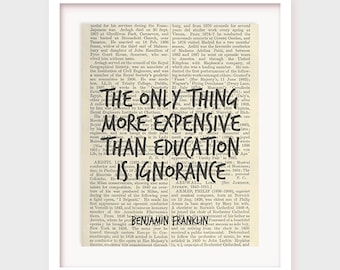 Póster con cita de Benjamin Franklin, refrán educativo, descarga instantánea