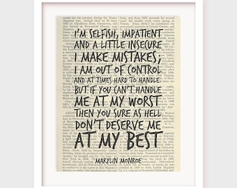 Impresión con cita de Marilyn Monroe, arte de diccionario (descarga digital)