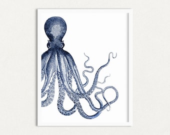 Arte de pulpo imprimible, decoración náutica para el hogar (descarga instantánea)