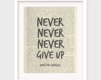 Póster con frase de Winston Churchill: Nunca te rindas, arte mural motivacional (descarga digital)