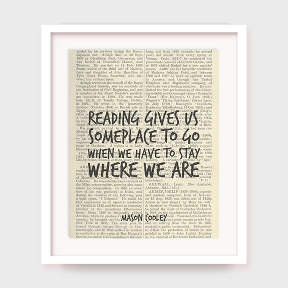 Book Quote Art Mason Cooley Reading Gives Us Someplace to Go Etsy UK