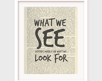 Quote on Dictionary, What We See Depends Mainly on What We Look For, Printable Inspirational Quote, Instant Download