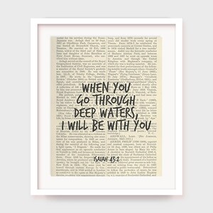 Christian Home Decor, When You Go Through Deep Waters, I Will Be With You, Isaiah 43:2, Printable Bible Verse, Download