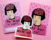 notebook, temporary tattoo, postcard, set, gift, mental health, illustration, brain, cute
