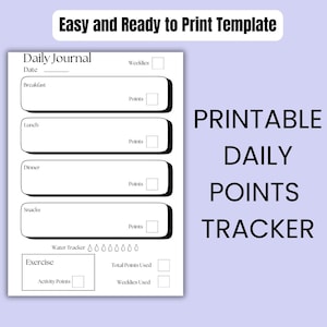 Daily Food Point Printable Tracker, Planner, Weight Watchers Food Diary Tracker, Planner Sheets - WW Printable PDF