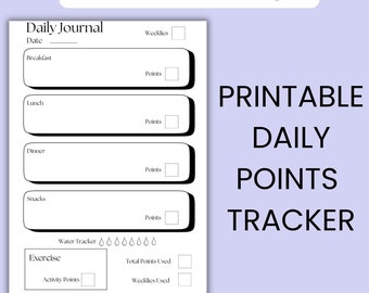 Daily Food Point Printable Tracker, Planner, Weight Watchers Food Diary Tracker, Planner Sheets - WW Printable PDF