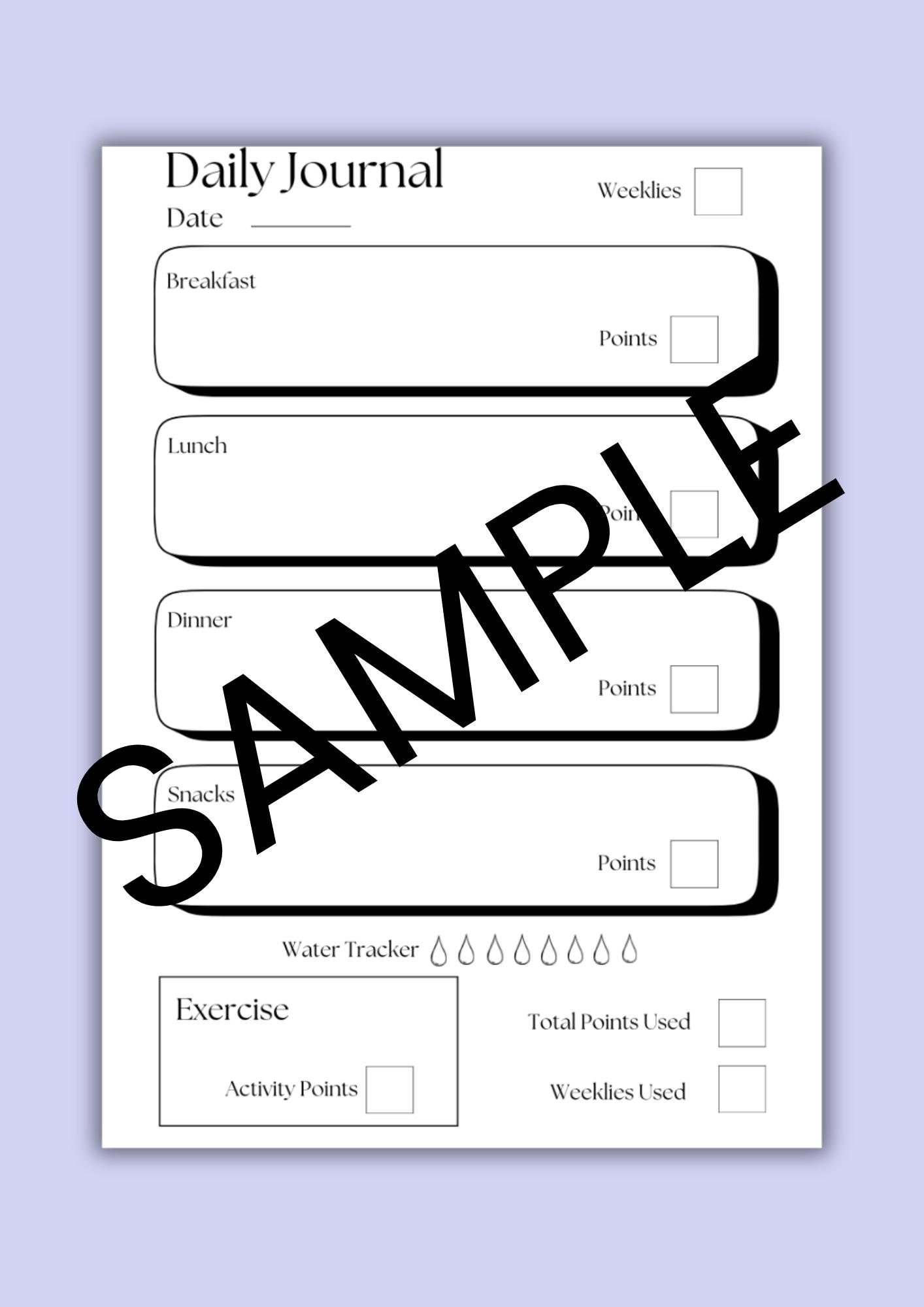 Daily Food Point Printable Tracker, Planner, Weight Watchers Food Diary ...