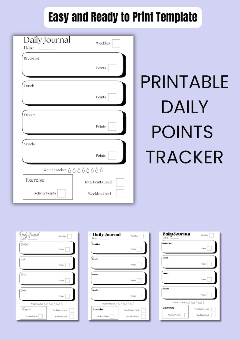 Daily Point Log Daily Food Point Printable Tracker, Planner, Weight Watchers Food Diary ...