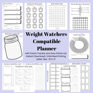Weight Watchers Compatible Planner - Points Tracker, Planner Insert Sheets, Zero Points List - WW Printable Planner Pdf