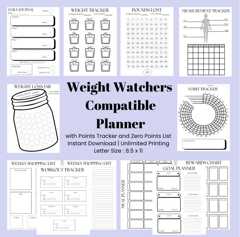 Weight Watchers Compatible Planner - Points Tracker, Planner Insert ...
