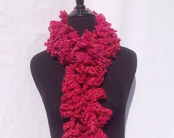 CLEARANCE Curly Boa Scarf in Bright Pink with Orange Hilights (FREE SHIPPING)